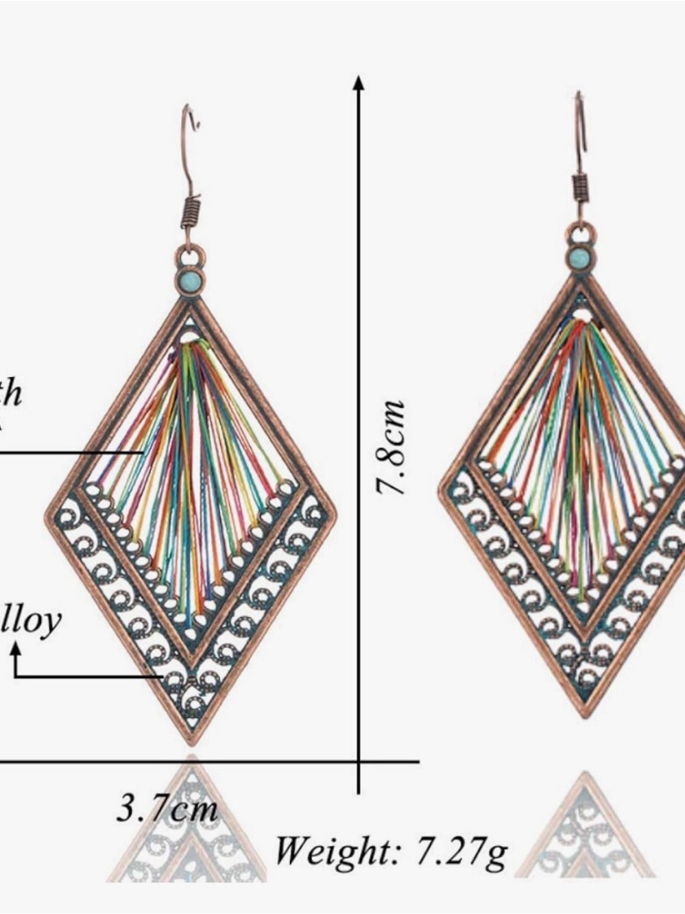 Turquoise Diamond Tassel Thread Earrings - Multicolor - Picture 5 of 6